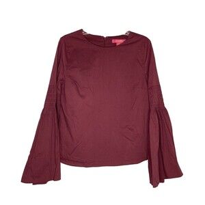 Catherine Malandrino Top Women M Smocked Flare Bell Sleeves‎ Burgundy Blouse